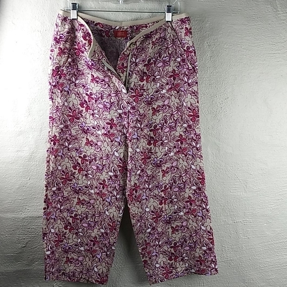 Valerie Stevens Linen Tan Pink Multicolored High Rise Flare Leg Cropped Pant - Picture 4 of 11